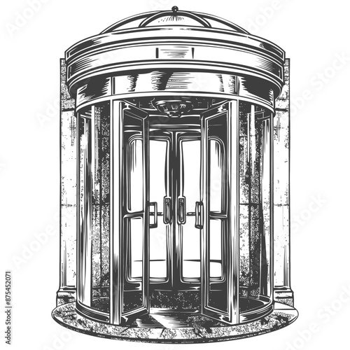 Engraved Revolving Door: Architectural Entrance Illustration