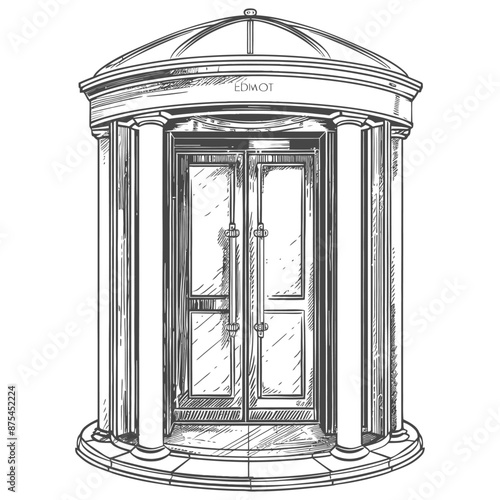Hand-drawn Sketch: Neoclassical Revolving Door Entrance with Dome