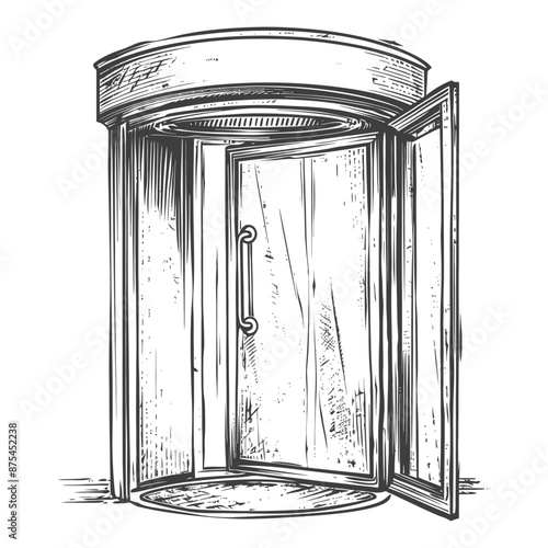 Hand-drawn Sketch of a Revolving Door, Architectural Entrance Detail