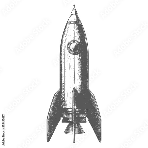 Vintage Hand-Drawn Rocket Ship Illustration, Monochrome Spacecraft Design