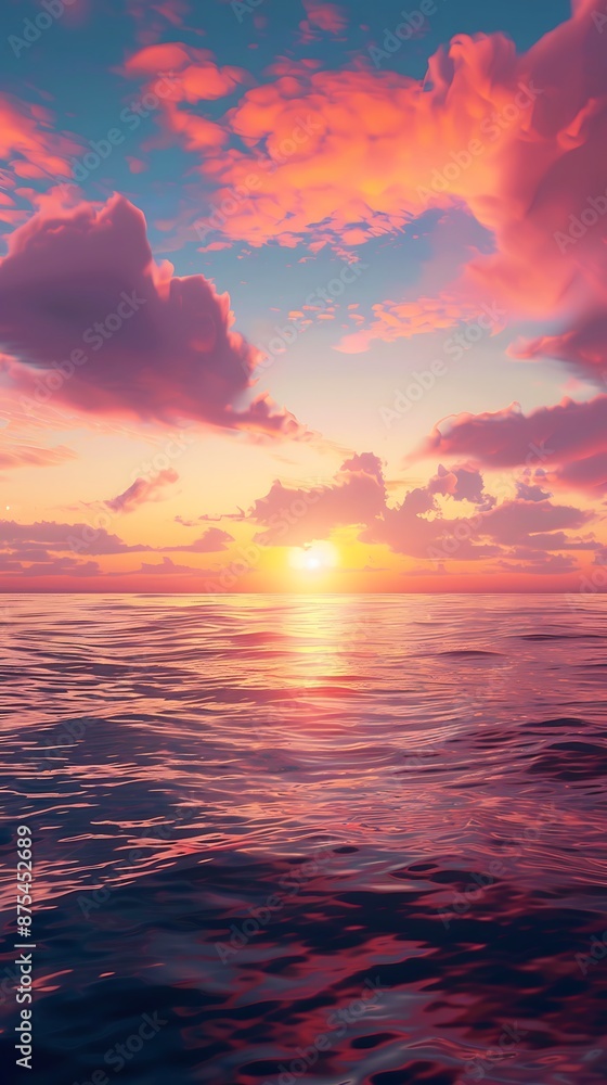 A vibrant sunset over a calm ocean, with the sky ablaze in shades of orange, pink, and purple. A vibrant sunset over a calm ocean, with the sky ablaze in shades of orange, pink, and purple.