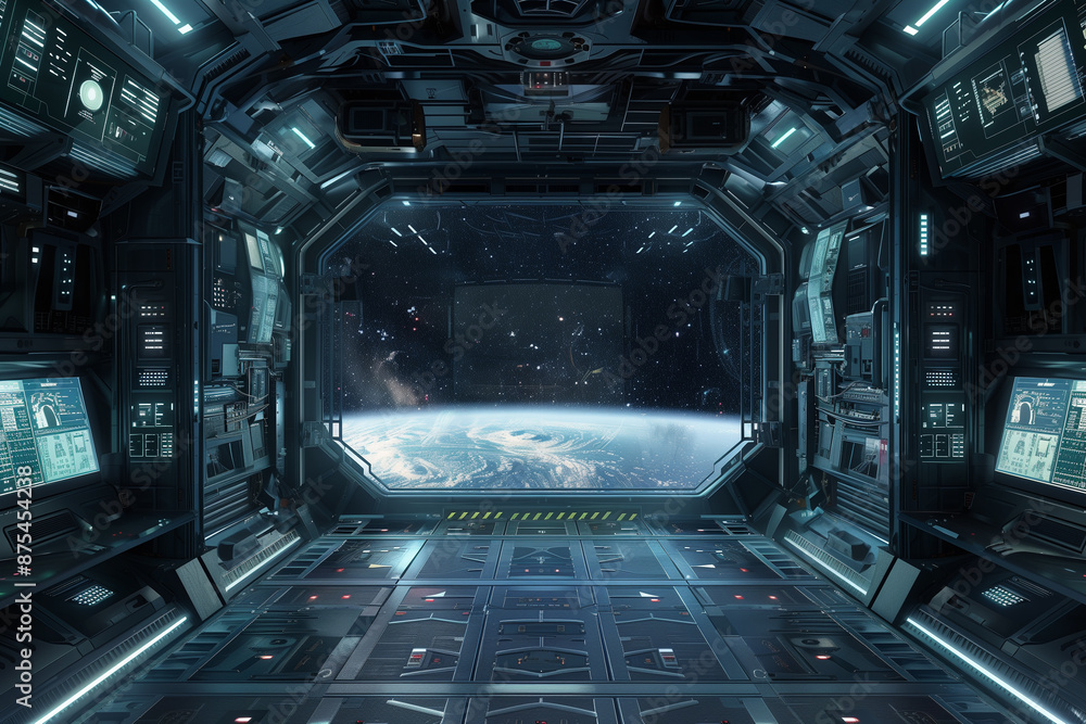 a high-tech background depicting the interior of a futuristic space station, with advanced control panels, screens, and a view of the cosmos outside a high-tech background depicting the interior of a futuristic space station, with advanced control panels, screens, and a view of the cosmos outside