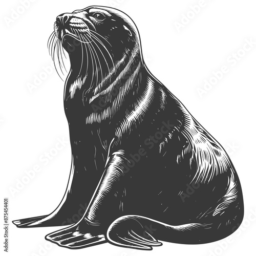 Serene Sea Lion: Vintage Monochrome Illustration