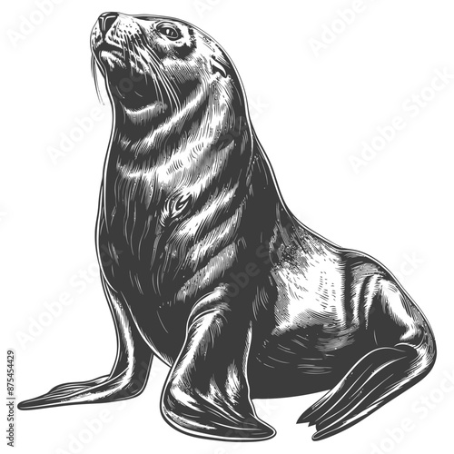 Intricate Monochrome Illustration of a Majestic Sea Lion
