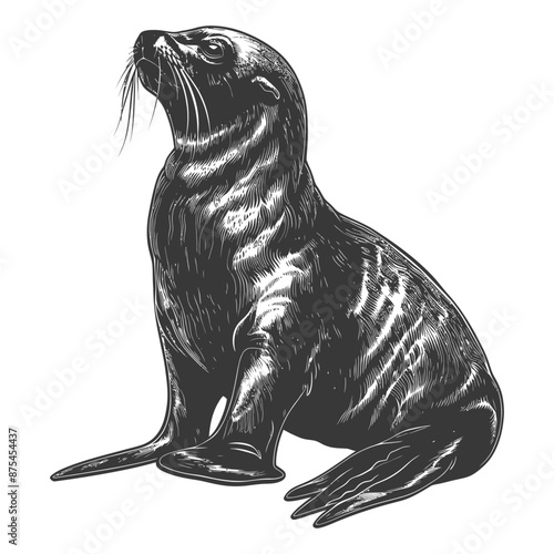 Hand-Drawn Monochrome Illustration of a Seated Sea Lion