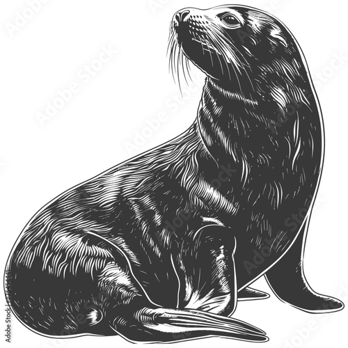 Noble Sea Lion: Monochromatic Engraved Illustration
