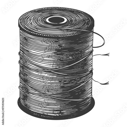Vintage Woodcut Illustration: Large Spools of Sewing Thread