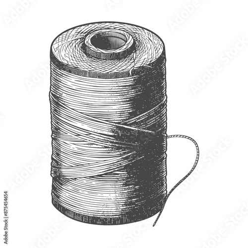 Vintage Engraved Illustration: Full Spool of Sewing Thread