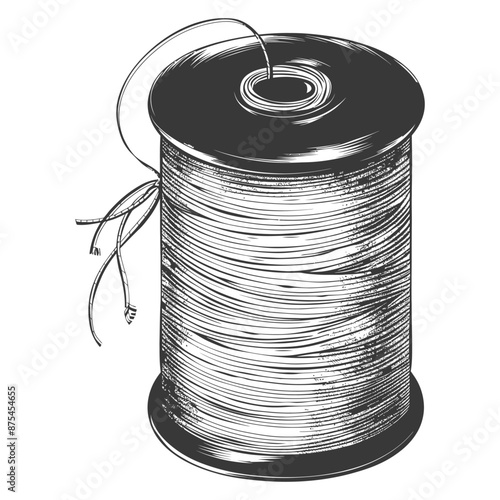 Vintage Hand-Drawn Illustration: Spooled Sewing Thread, Monochrome