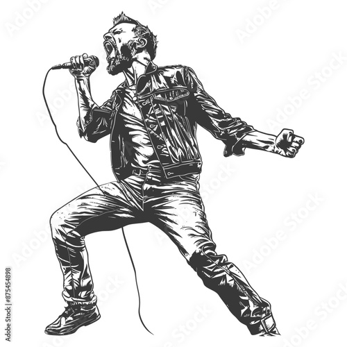 Energetic Rock Singer, Hand-Drawn Ink Illustration