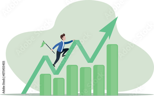 Businessman with bar graph, profits and return on investment or savings, concept of increasing wealth through investments and business, setting financial goals