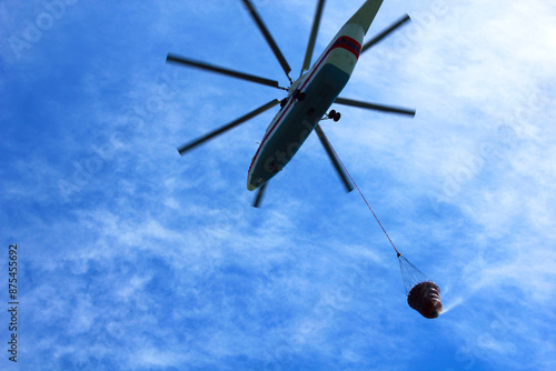 Firefighter Helicopter in the Sky Close View