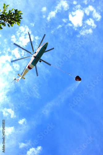 Firefighter Helicopter in the Sky Close View