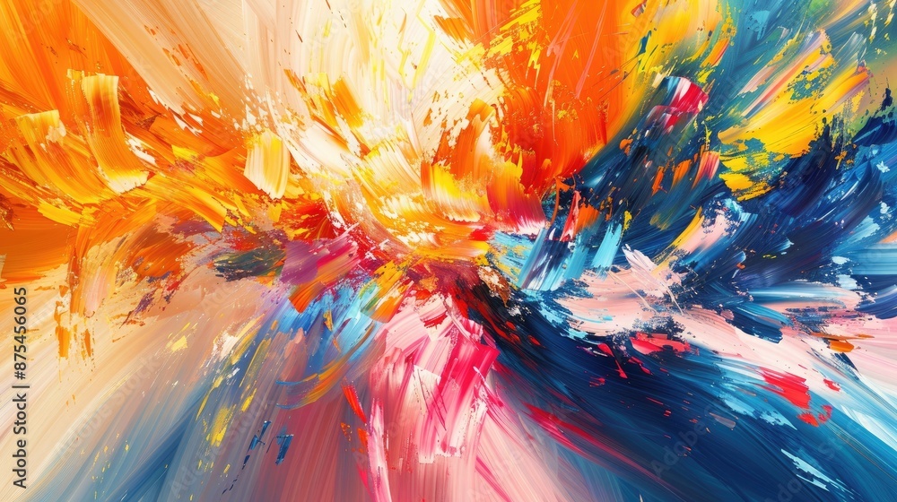 Abstract expressionist artwork with explosive bursts of color and ...