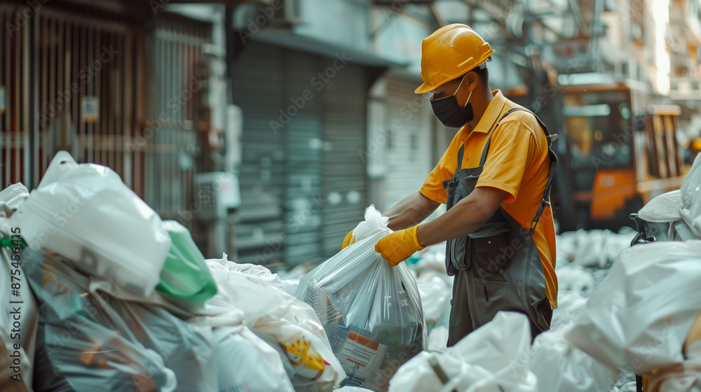 A garbage collection worker diligently collects trash from residential or commercial areas, ensuring cleanliness and sanitation within the community.
A garbage collection worker diligently collects trash from residential or commercial areas, ensuring cleanliness and sanitation within the community.