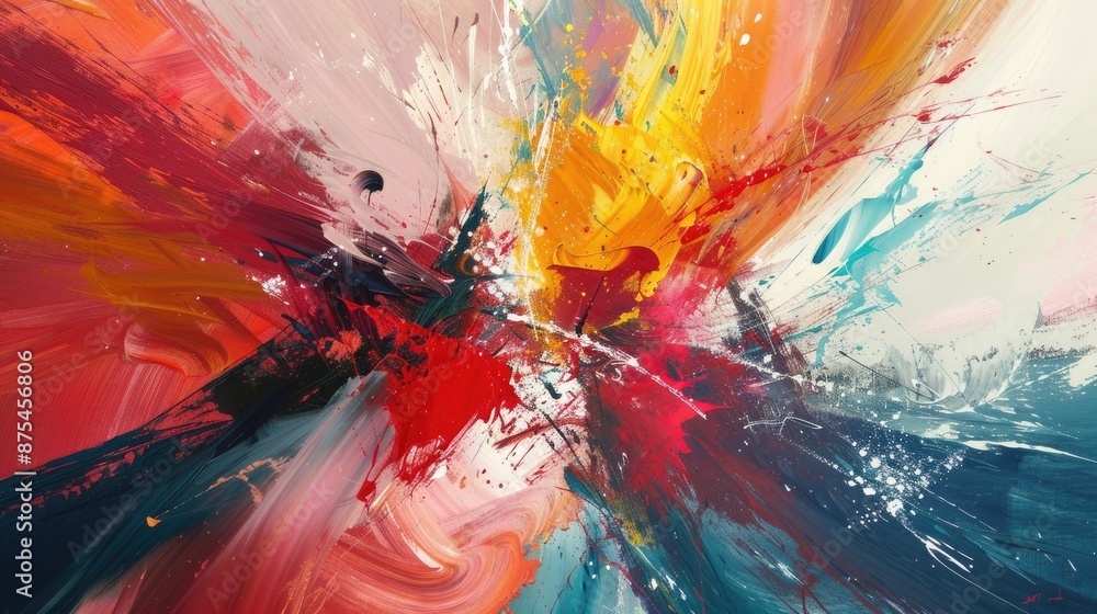 Abstract expressionist artwork with explosive bursts of color and ...