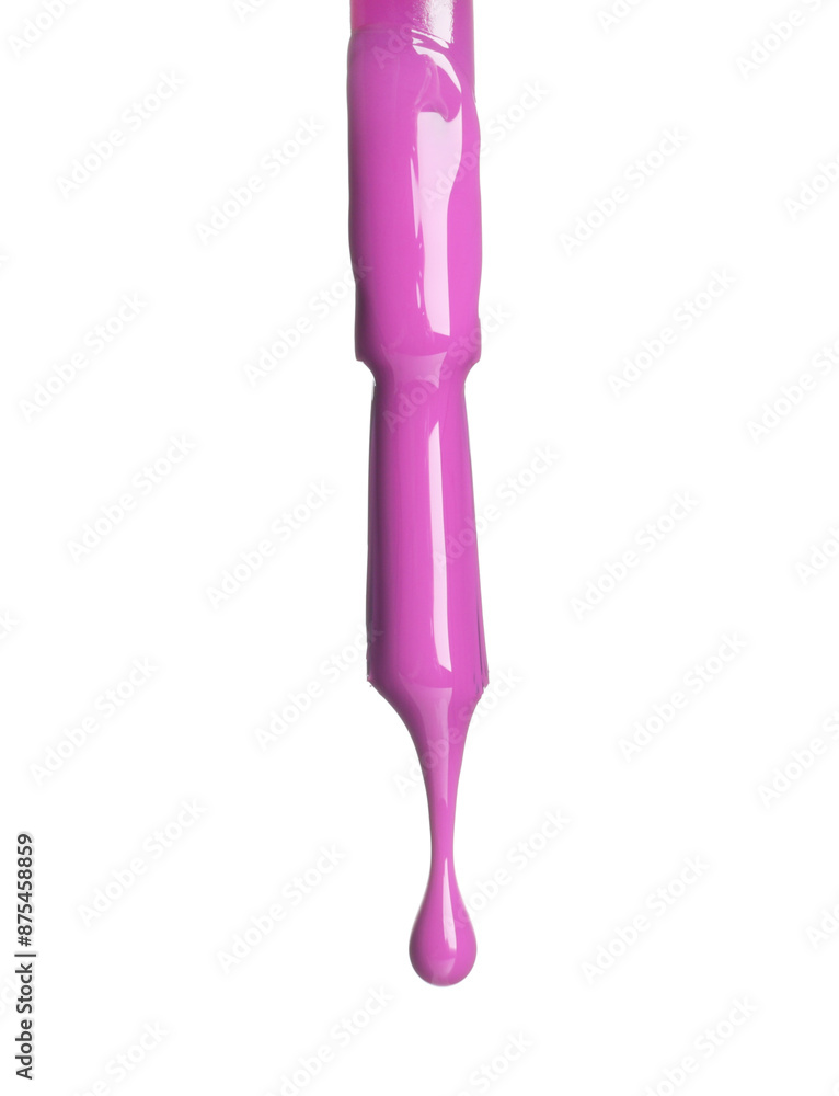 Violet nail polish dripping from brush isolated on white Violet nail polish dripping from brush isolated on white