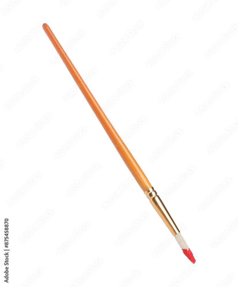 Wooden brush with red paint isolated on white Wooden brush with red paint isolated on white