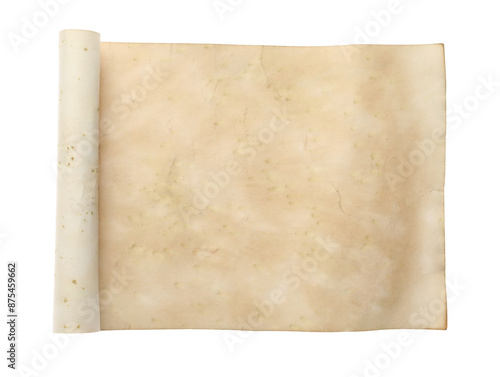 Scroll of old parchment paper isolated on white