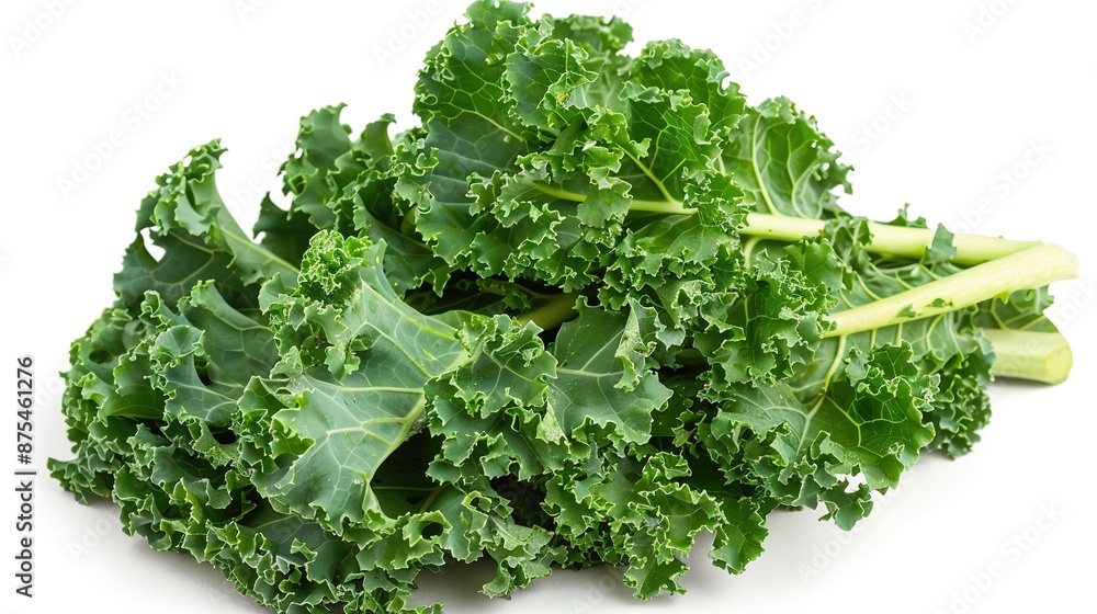 Obraz premium A_fresh_bunch_of_kale_leaves_isolated_on_a_white_background