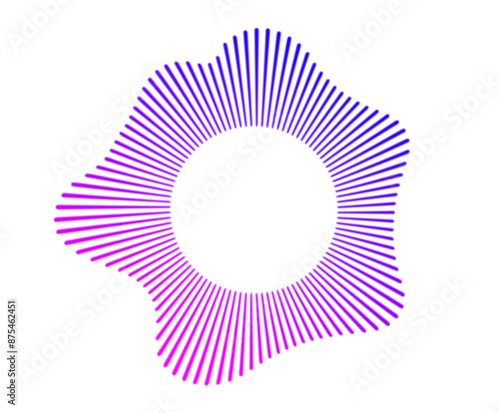 A set of neon equalizers. Audio multicolor waves. Radial curve of audio wave. Vector illustration.