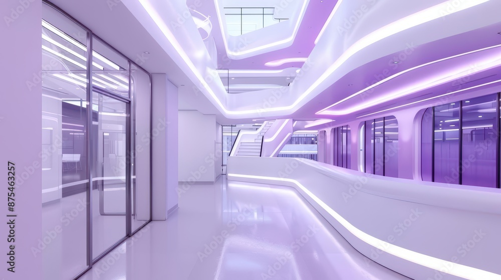 Obraz premium A conceptual headquarters for a global enterprise features enchanted floors that transport employees to different departments instantly