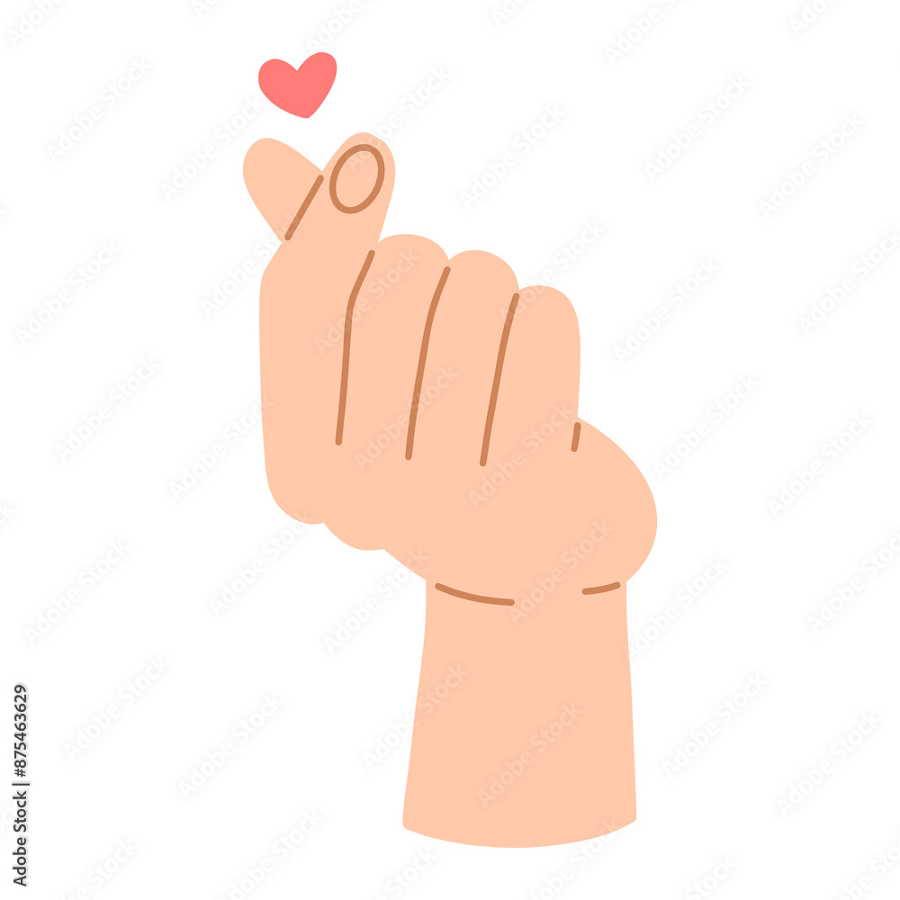 The hand shows a heart in cartoon flat style. illustration isolated on white background. The hand shows a heart in cartoon flat style. illustration isolated on white background.