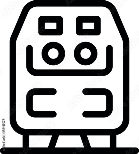 Simple black and white icon of a train arriving at a station platform with doors opening