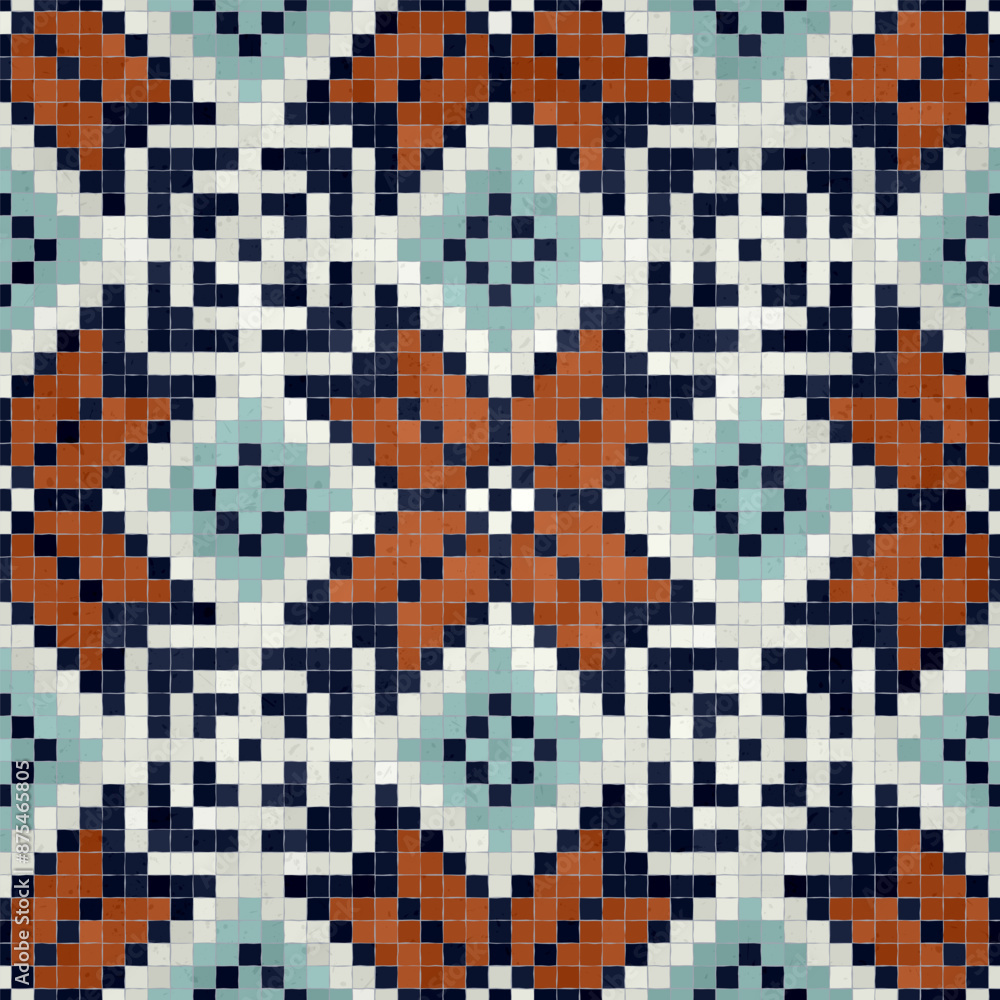 Fototapeta premium Mosaic tiles background, seamless vector pattern
