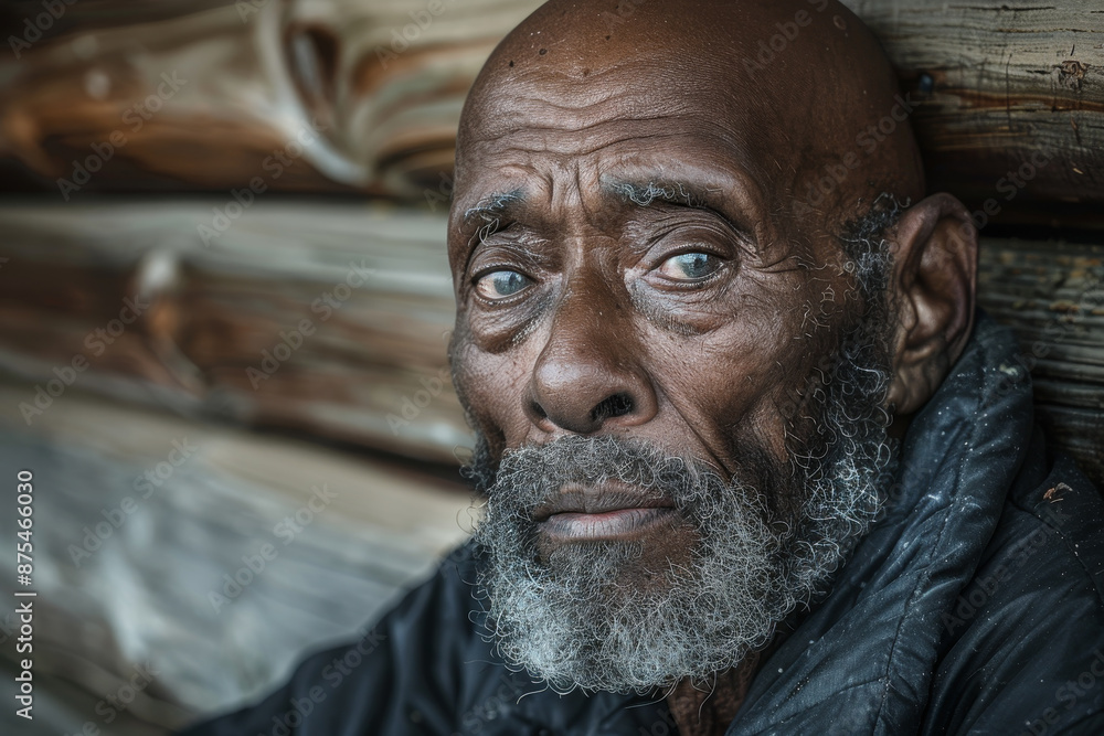 A man with a beard and gray hair is sitting on a bench A man with a beard and gray hair is sitting on a bench