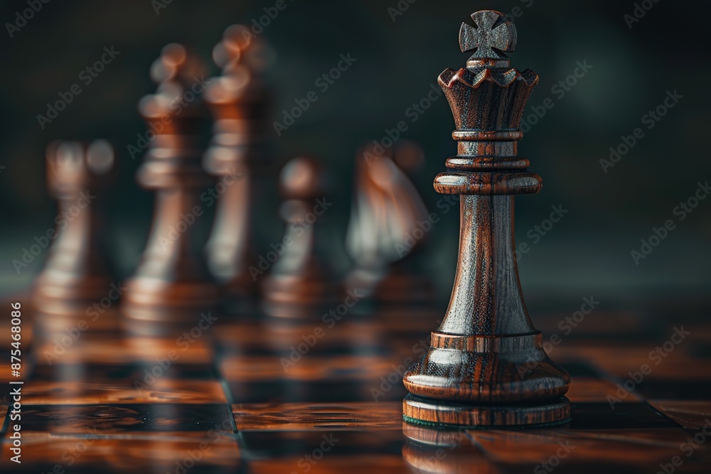 Chess King on chessboard on dark background Chess King on chessboard on dark background