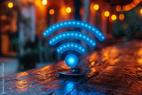 A wifi extender, Blue wifi symbol, Connected smart home.