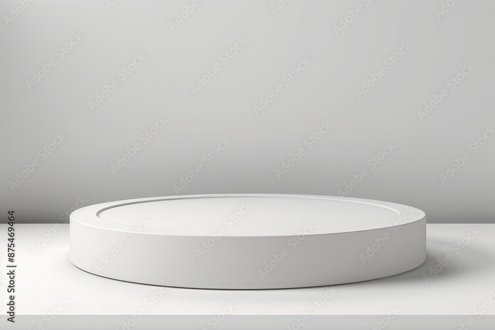 Minimalist design of an empty round podium stand in a white studio environment, ideal for product display and presentations Minimalist design of an empty round podium stand in a white studio environment, ideal for product display and presentations