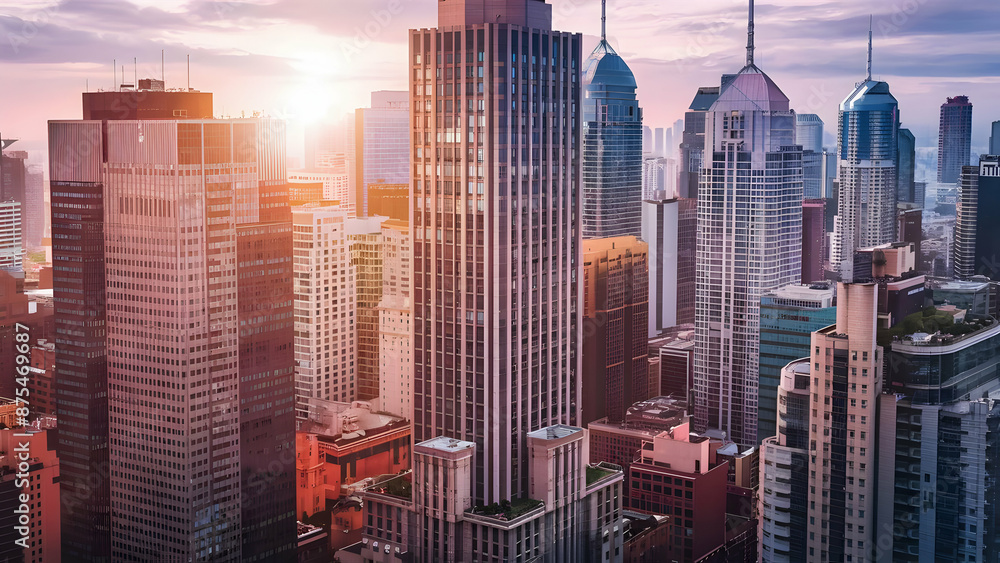 Obraz premium Dawn's Reflection A City Bathed in Glass