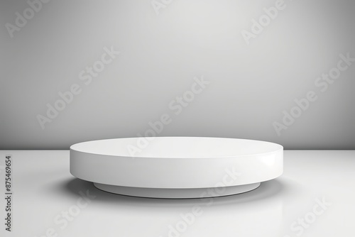 Modern empty round platform podium in a clean white studio environment, ideal for product display and minimalist presentations