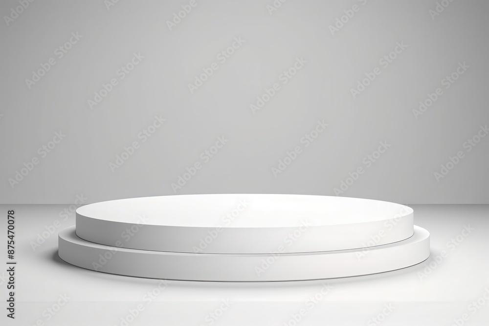 Round podium in pure white, minimal design for effective visual merchandising, isolated background Round podium in pure white, minimal design for effective visual merchandising, isolated background