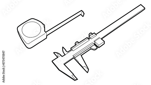 A line drawing showing a tape measure and vernier caliper measuring tools
