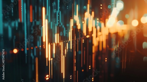 financial chart on the digital screen. Abstract financial background. Double exposure