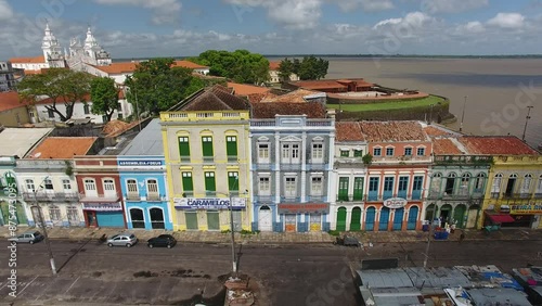 Aerial view of houses in the historic center of Belém, in the banks of Guajará Bay - Pará, Brazil