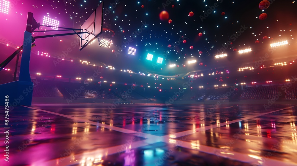 Fototapeta premium A basketball court with lights and spotlights