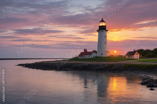 Lighthouse During Sunset with river