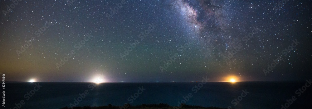 4K Ultra HD Image of Long Exposure Shot of Night Sky with Milky Way and Bright Lights on Horizon 4K Ultra HD Image of Long Exposure Shot of Night Sky with Milky Way and Bright Lights on Horizon