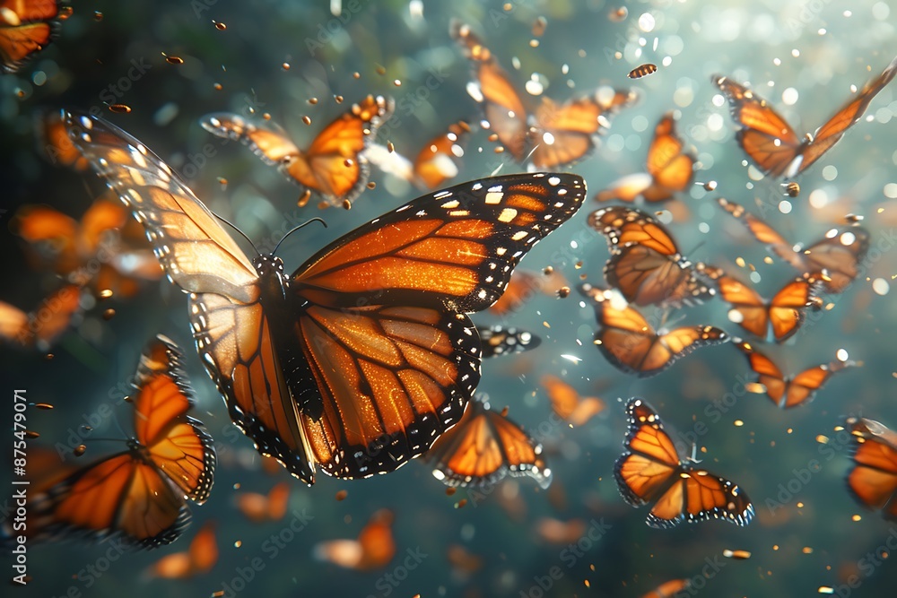 monarch butterflies in nature. The butterflies are in many different positions with some wings open and some partially closed, generated using AI monarch butterflies in nature. The butterflies are in many different positions with some wings open and some partially closed, generated using AI