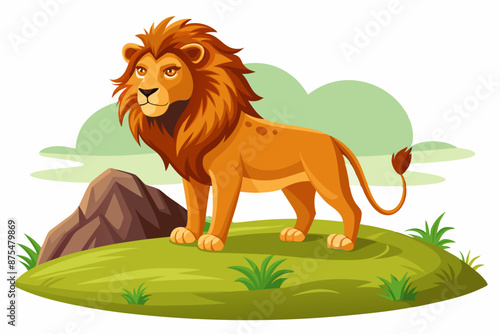 illustrate lion standing on hill isolated vector art © Jutish