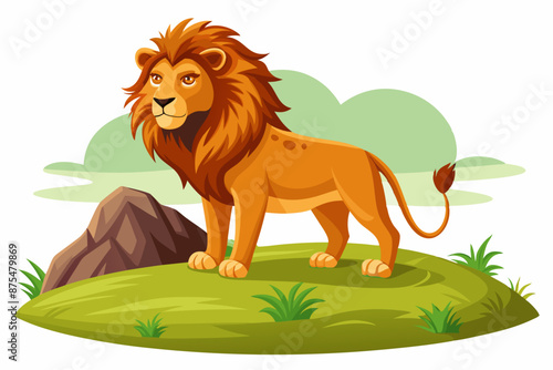 illustrate lion standing on hill isolated vector art