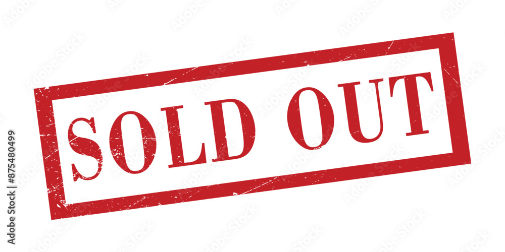 Sold out red square grunge stamp isolated in white background. Finale grand sale over, sold out sign. Vector illustration.
