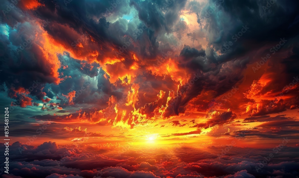 Sunset sky stormy weather with dramatic clouds Sunset sky stormy weather with dramatic clouds
