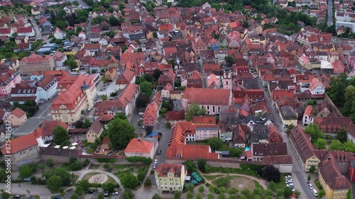 Aerial panorama view of the old town of the city Neustadt an der Aisch  during an cloudy summer day in Bavaria, germany photo