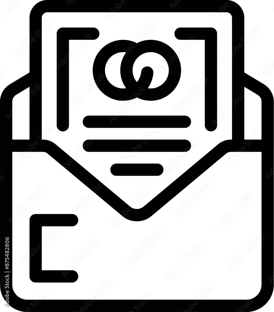 This icon depicts a wedding invitation being sent in the mail This icon depicts a wedding invitation being sent in the mail