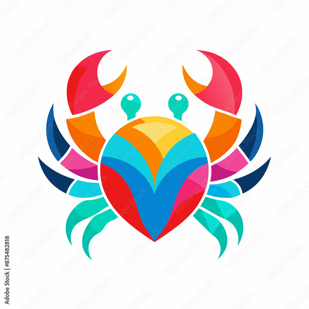 A vibrant rainbow colorful crab design is centered A vibrant rainbow colorful crab design is centered